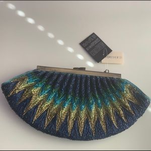 NWT Forever 21 Gold & Turquoise Handbag Clutch